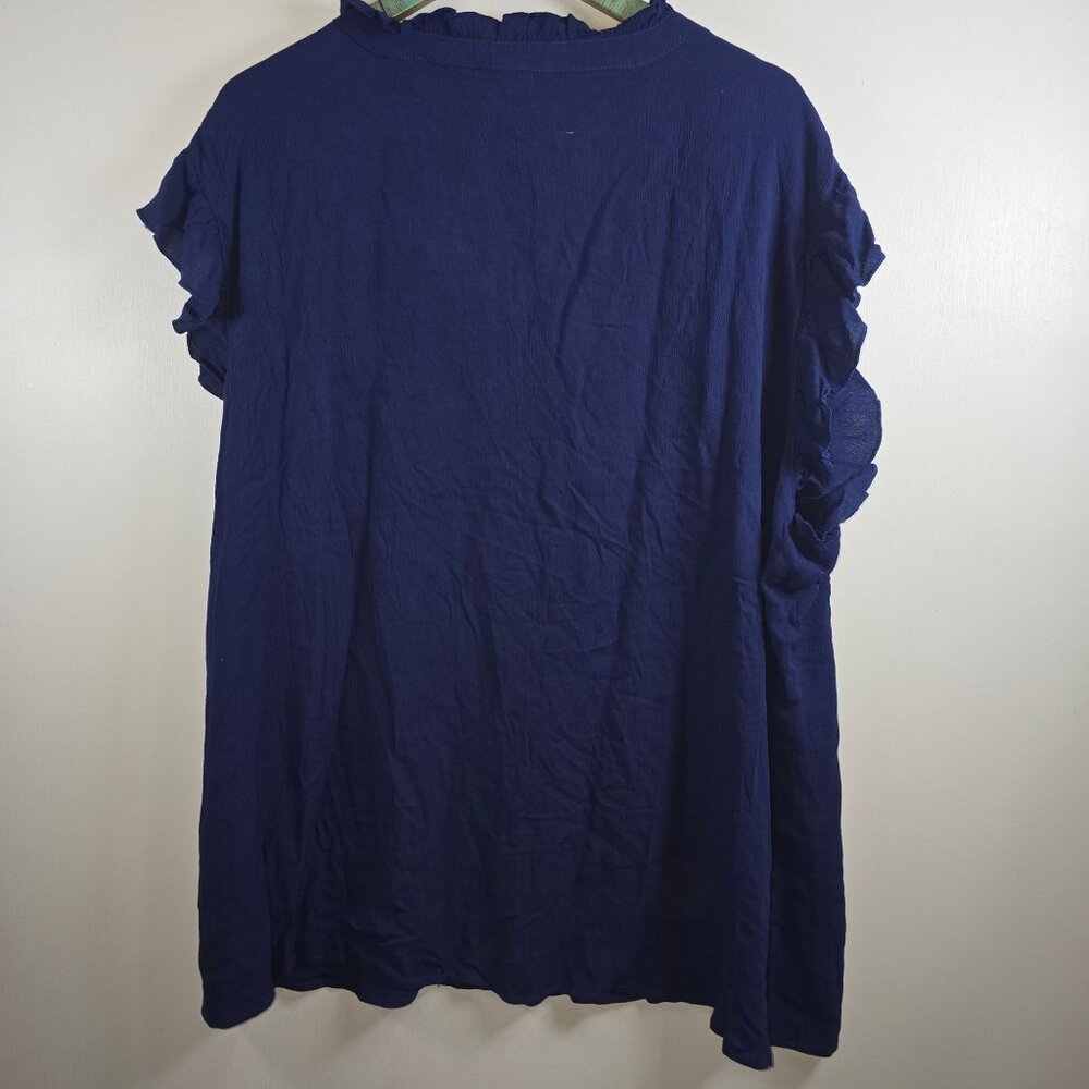 Bloomchic Crepe Feel, Straight Cut, Sleeveless-Ruffle Sleeve V-Neck, US 28, NWT - Picture 4 of 6